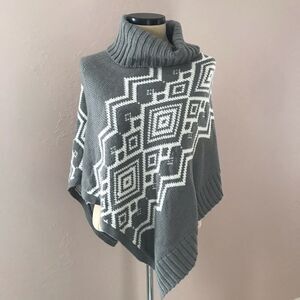 Sonoma Cowl Neck Fair Isle Poncho S/M Gray